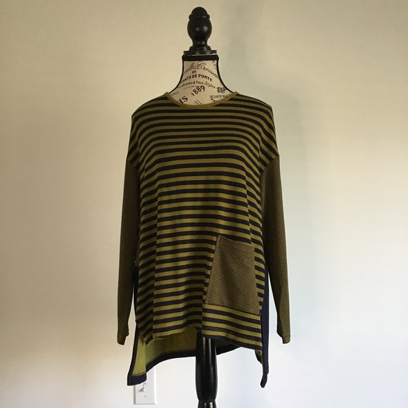 Naya Green and Navy Crew Neck Sweater Relaxed Fit - Picture 2 of 6